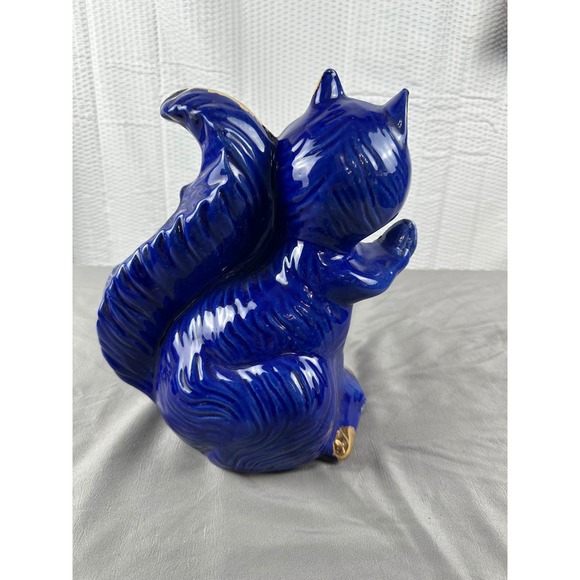 Vintage Blue Ceramic Squirrel Planter Blue‎ w/ Gold Accents Cute Animal Figurine - Picture 4 of 7